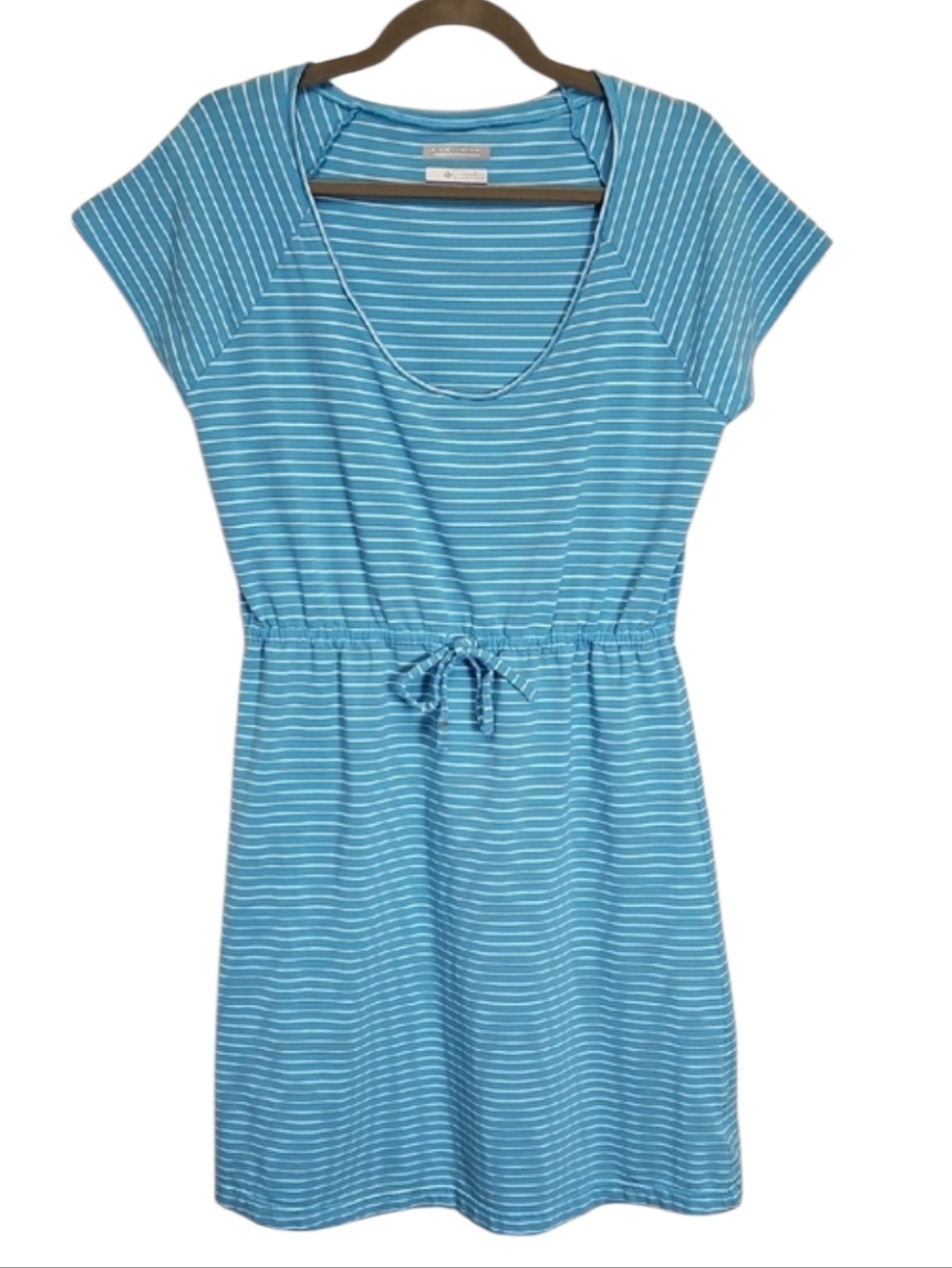 Columbia Blue/white Striped Casual Dress, Size Large